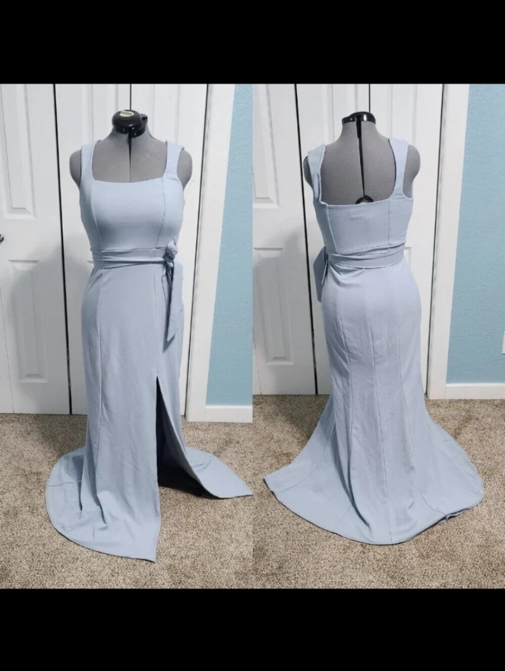 Show Me Your Mumu Paris Gown M Steel Blue Stretch Bridesmaid Maxi Dress NWT